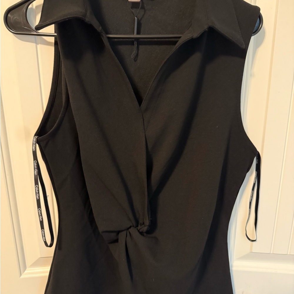 Calvin Klein Black Sleeveless Tie Front Blouse